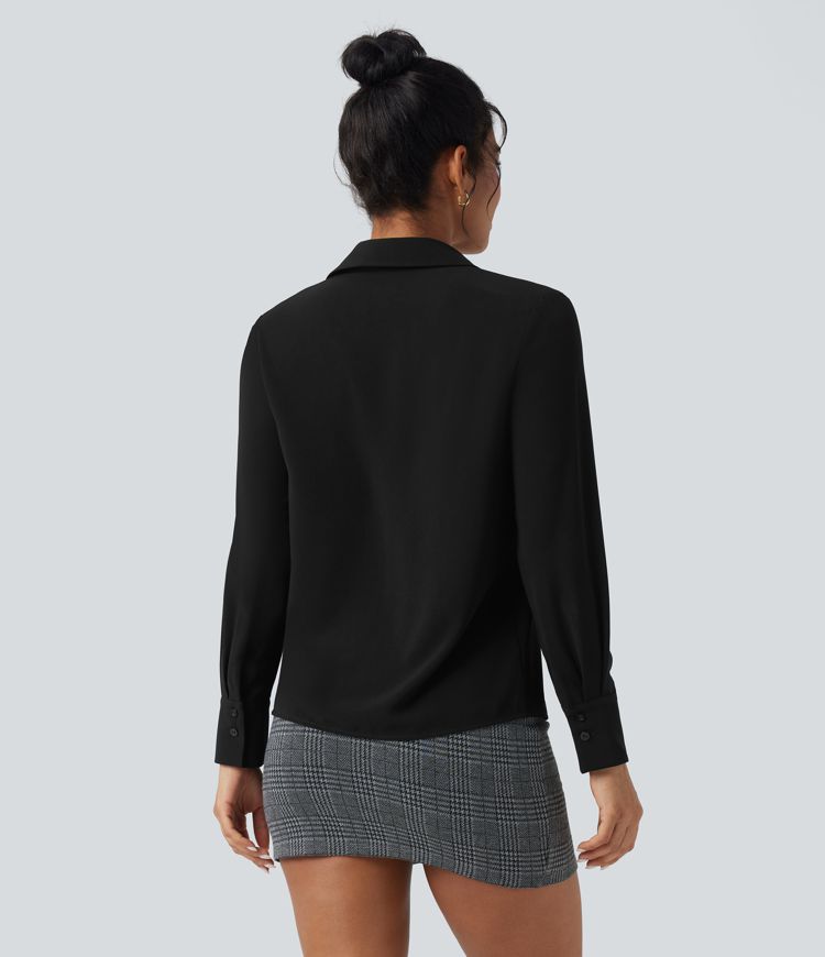 Wrinkle-resistant V-neck Long Sleeve Work Chiffon Shirt