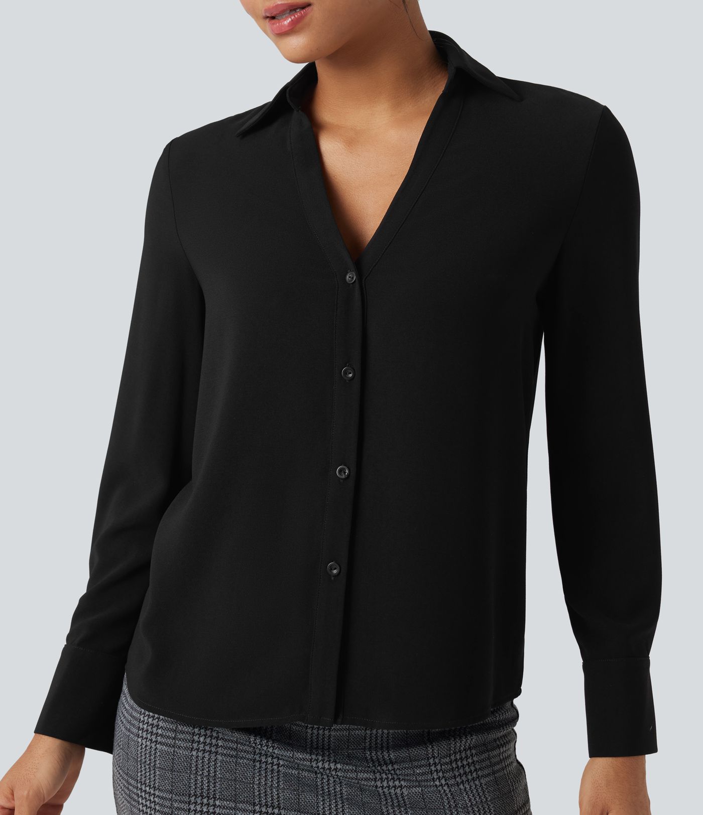 Wrinkle-resistant V-neck Long Sleeve Work Chiffon Shirt