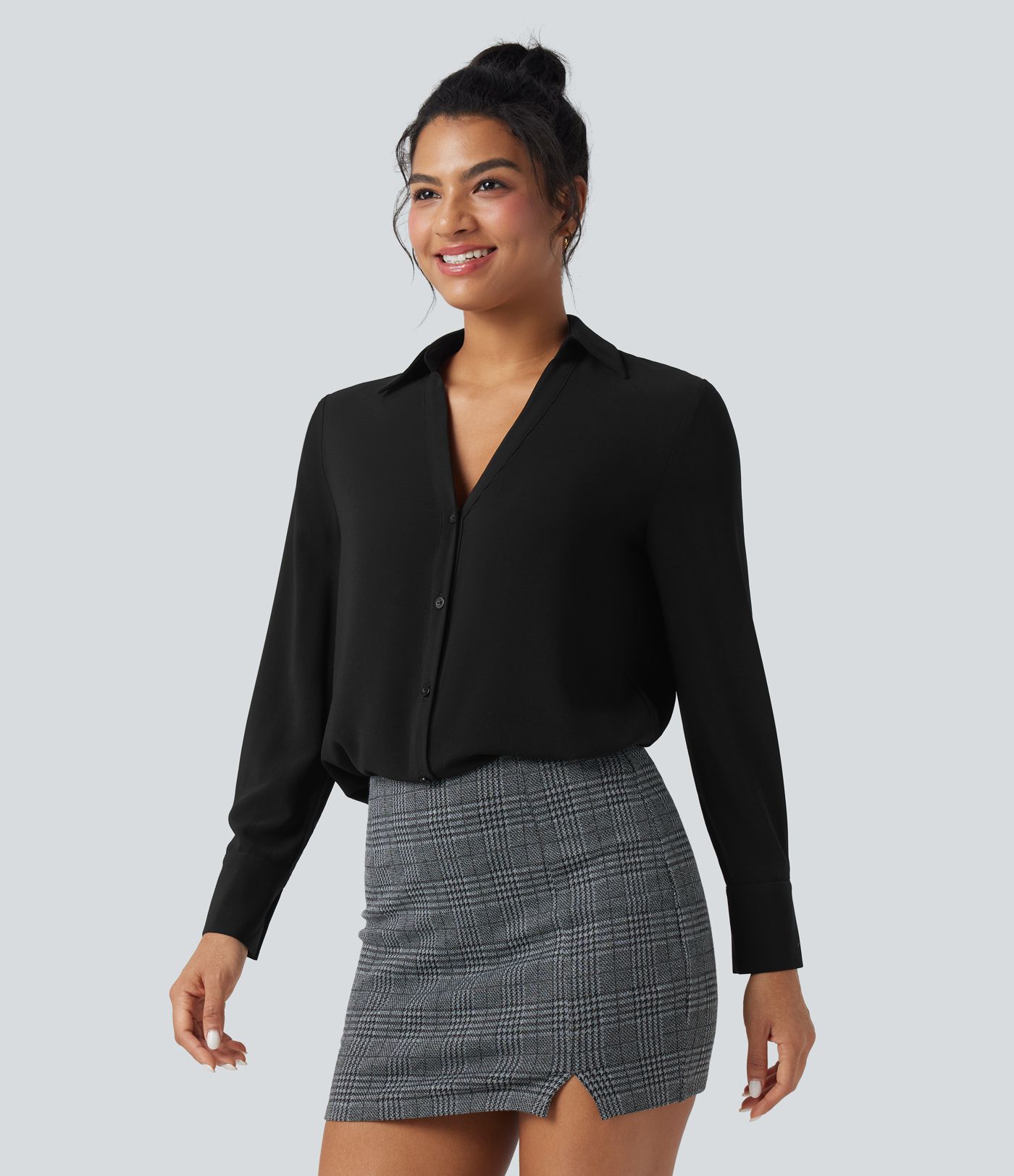 Wrinkle-resistant V-neck Long Sleeve Work Chiffon Shirt