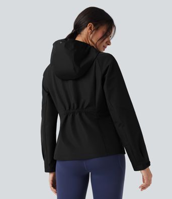 Waterproof Hooded Long Sleeve Hiking Windbreaker Jacket with Pockets