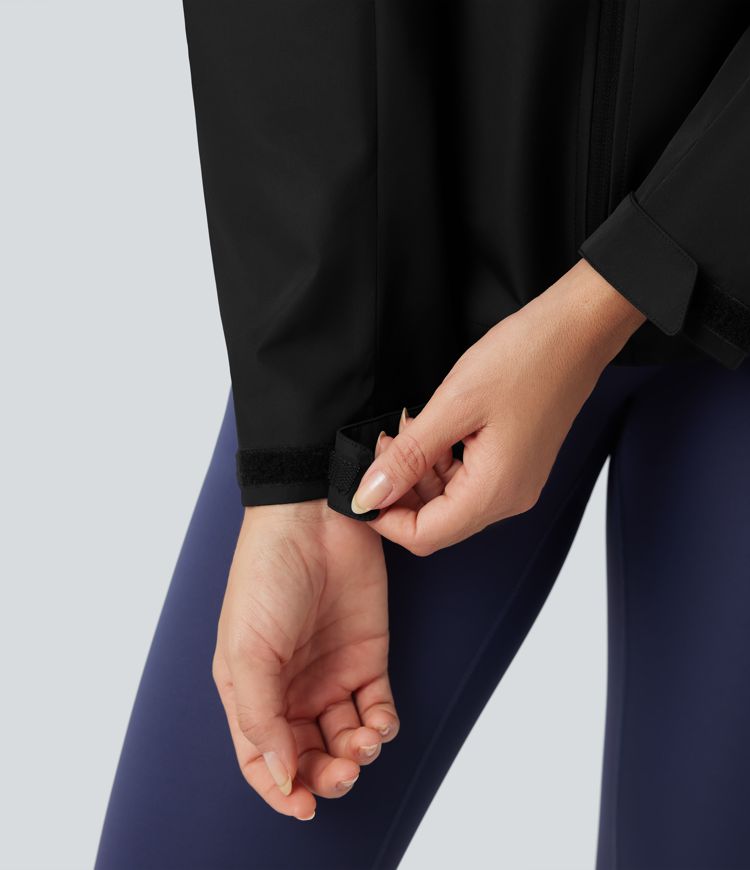 Waterproof Hooded Long Sleeve Hiking Windbreaker Jacket with Pockets