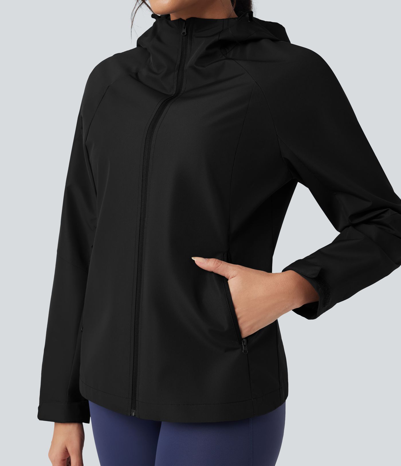 Waterproof Hooded Long Sleeve Hiking Windbreaker Jacket with Pockets