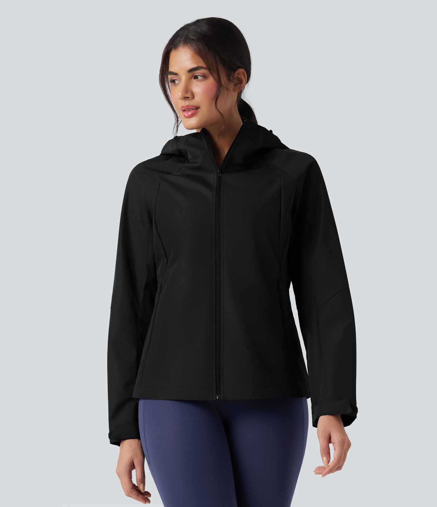 Waterproof Hooded Long Sleeve Hiking Windbreaker Jacket with Pockets