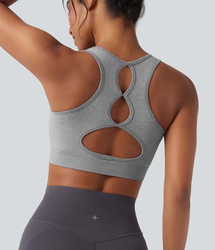 Seamless Flow Light Support U-Neck Backless Yoga Sports Bra