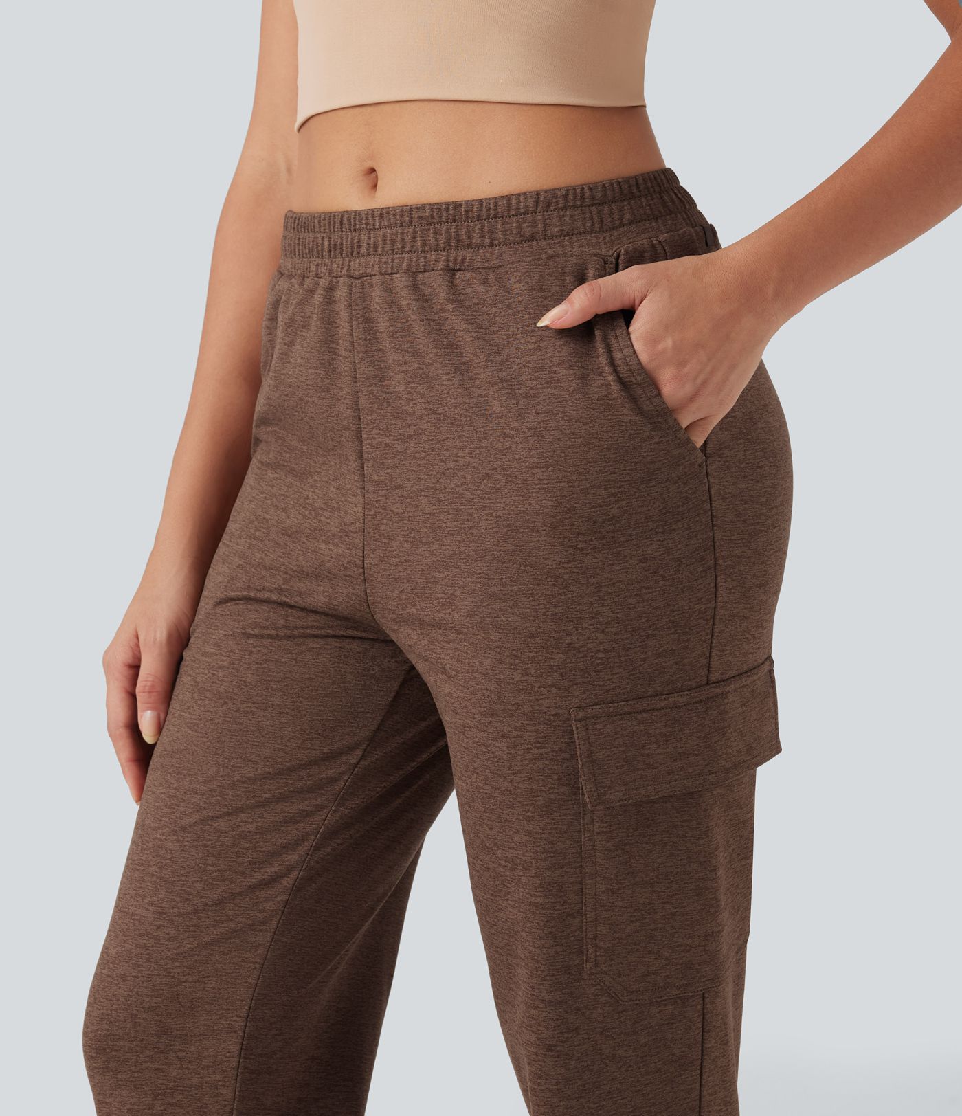 Mid Rise Quick Dry Heathered Lounge Cargo Joggers with Pockets-UPF40+