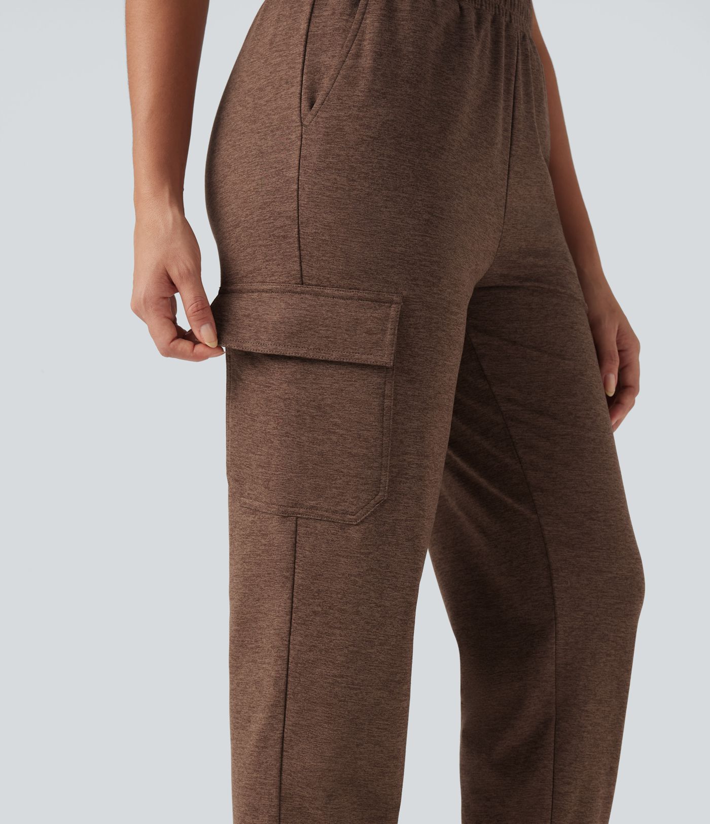 Mid Rise Quick Dry Heathered Lounge Cargo Joggers with Pockets-UPF40+