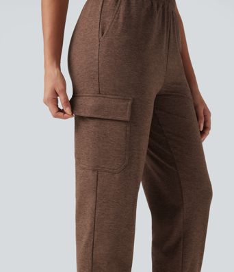 Mid Rise Quick Dry Heathered Lounge Cargo Joggers with Pockets-UPF40+