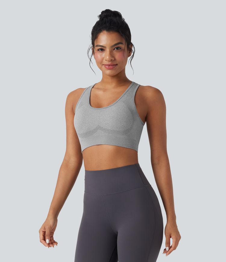Seamless Flow Light Support U-Neck Backless Yoga Sports Bra