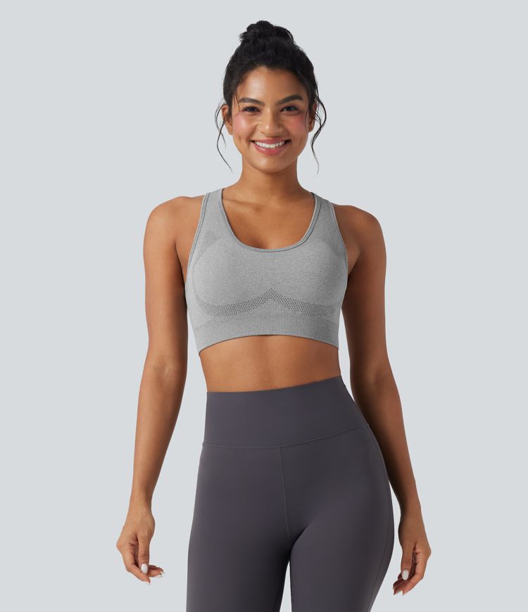 Seamless Flow Light Support U-Neck Backless Yoga Sports Bra