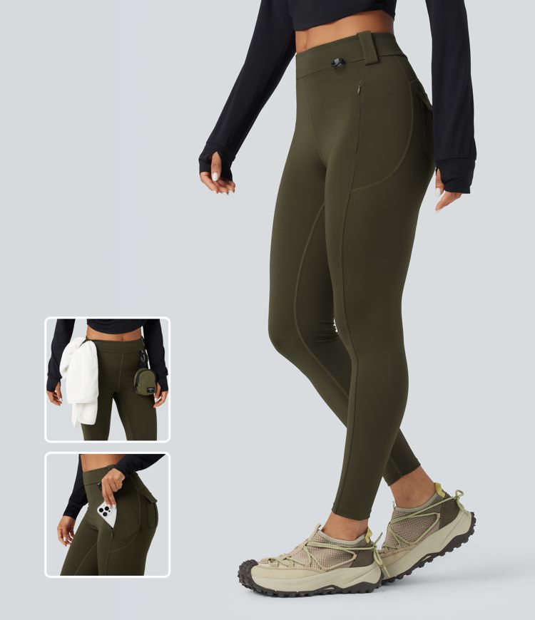 Wear-Resistant Mid Rise Cargo Hiking Leggings with Pockets