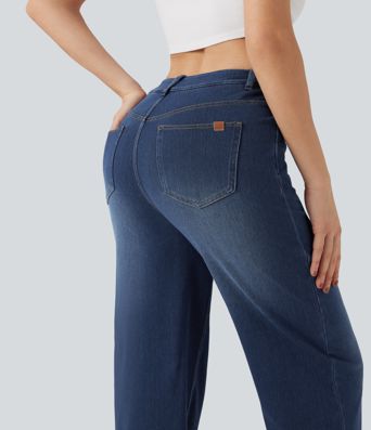 Halara Flex™ Mid Rise Crossover Tummy Control Straight Leg Casual Jeans with Pockets