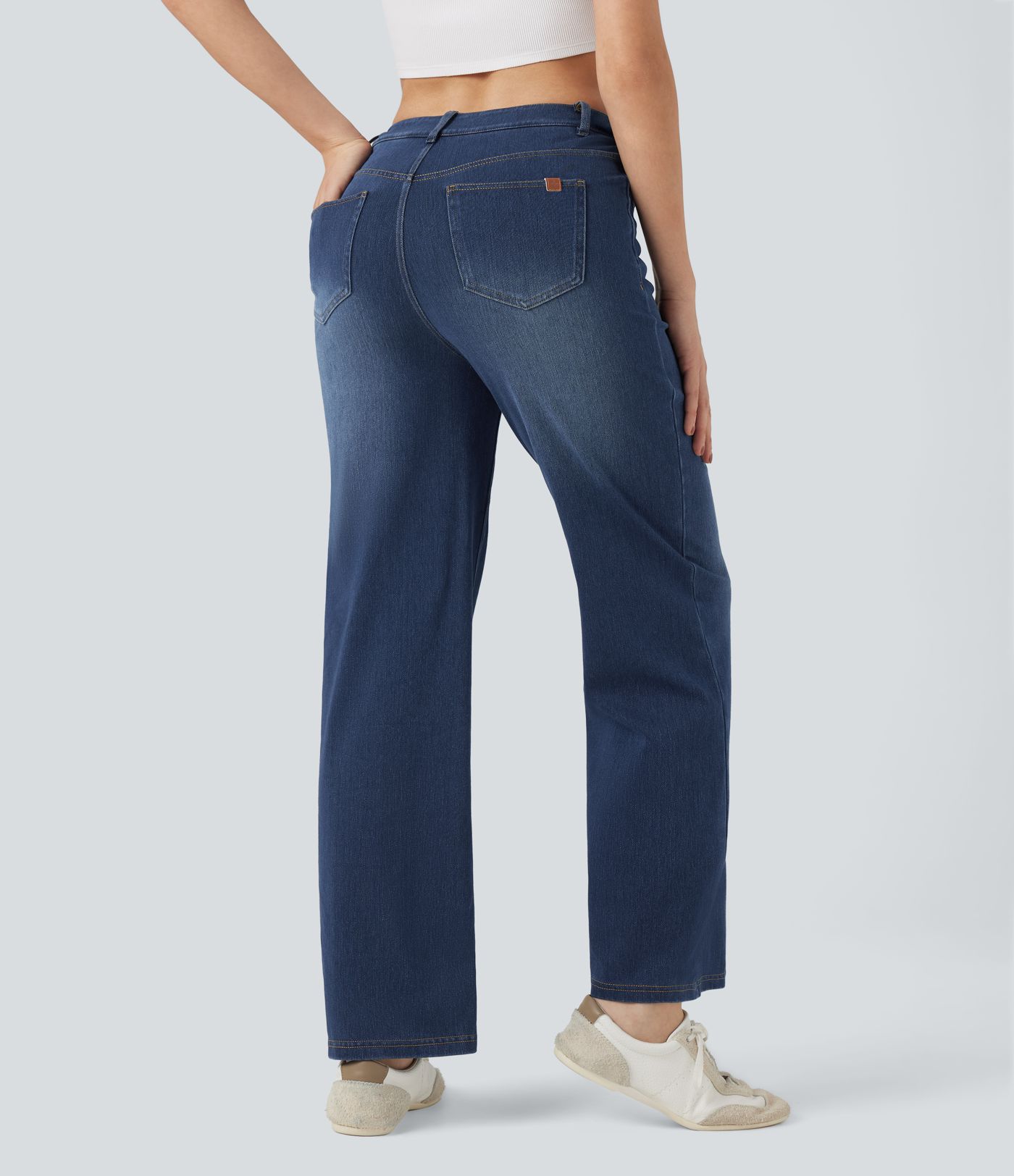 Halara Flex™ Mid Rise Crossover Tummy Control Straight Leg Casual Jeans with Pockets