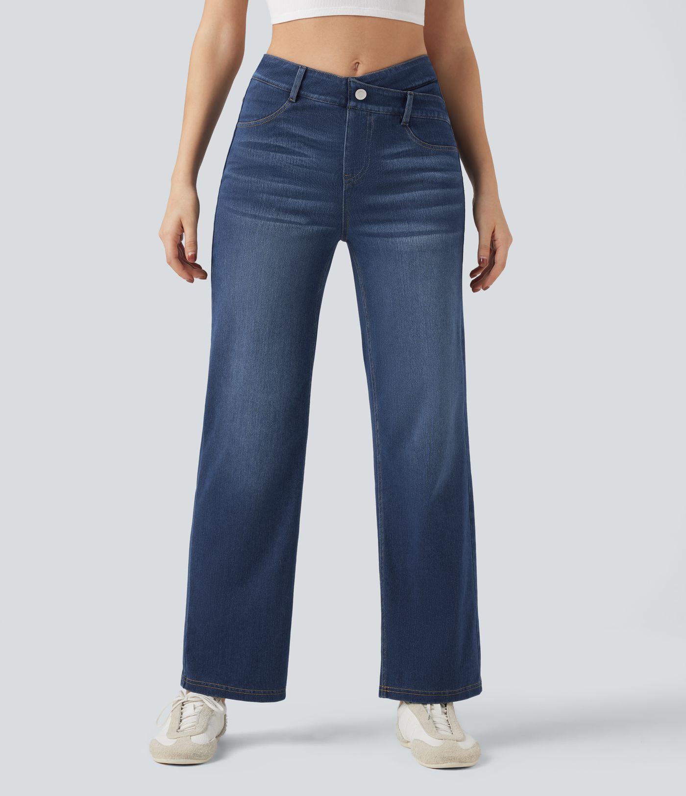 Halara Flex™ Mid Rise Crossover Tummy Control Straight Leg Casual Jeans with Pockets