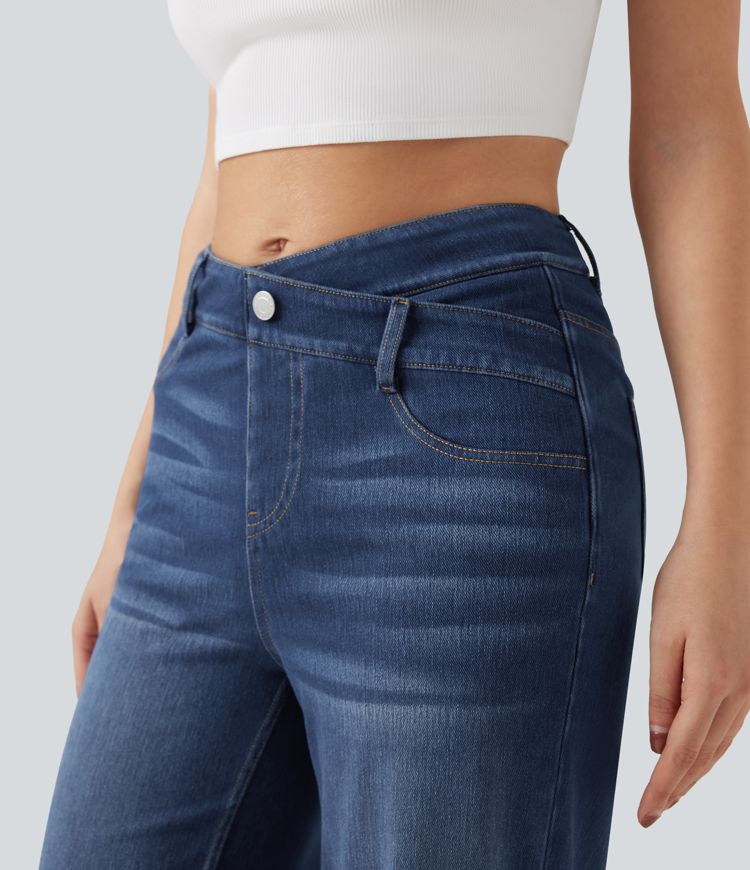 Halara Flex™ Mid Rise Crossover Tummy Control Straight Leg Casual Jeans with Pockets