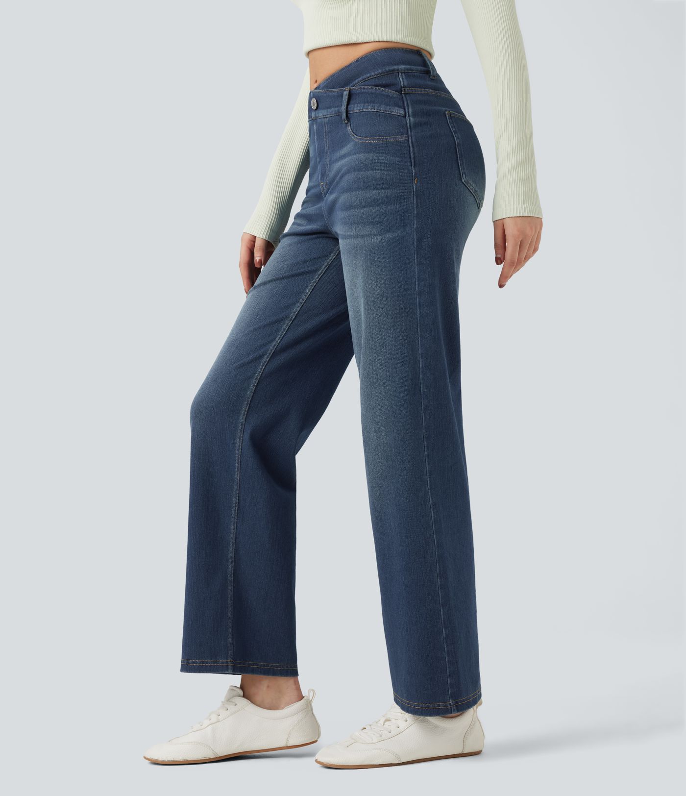 Halara Flex™ Mid Rise Crossover Tummy Control Straight Leg Casual Jeans with Pockets
