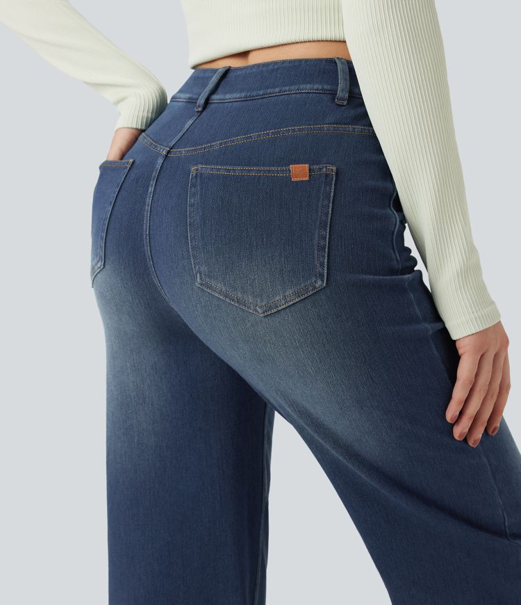 Halara Flex™ Mid Rise Crossover Tummy Control Straight Leg Casual Jeans with Pockets