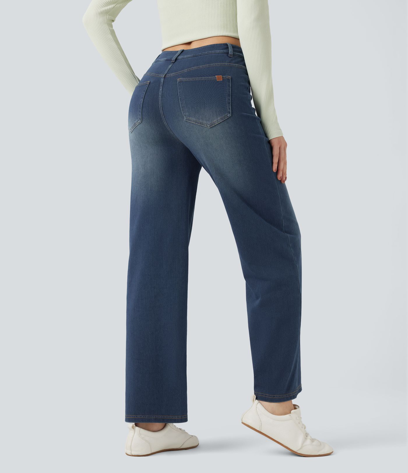 Halara Flex™ Mid Rise Crossover Tummy Control Straight Leg Casual Jeans with Pockets