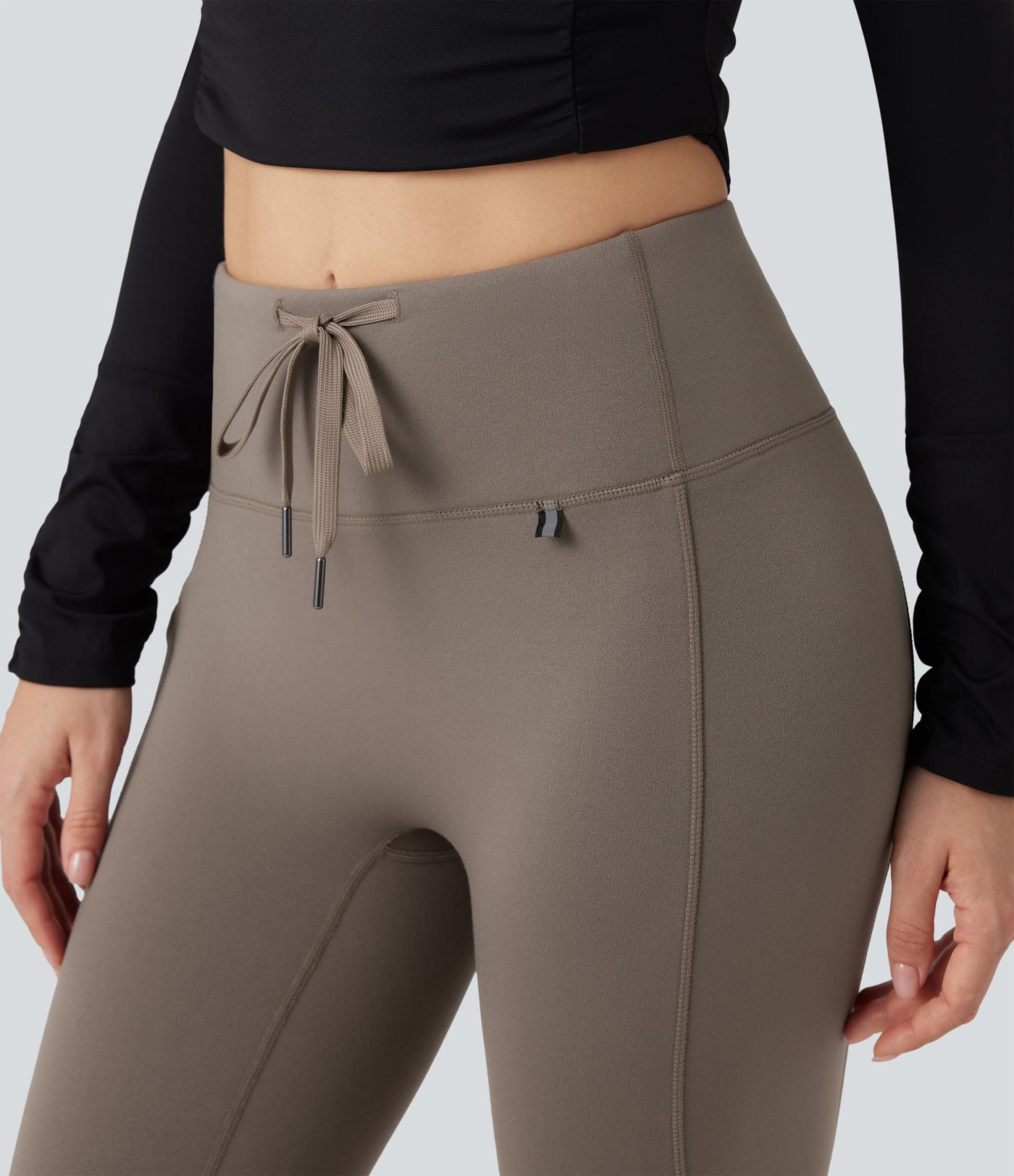 High Waisted Drawstring Fleece 7/8 Hiking Leggings with Pocket