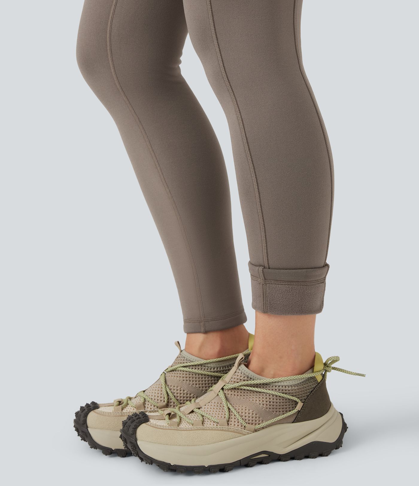 High Waisted Drawstring Fleece 7/8 Hiking Leggings with Pocket