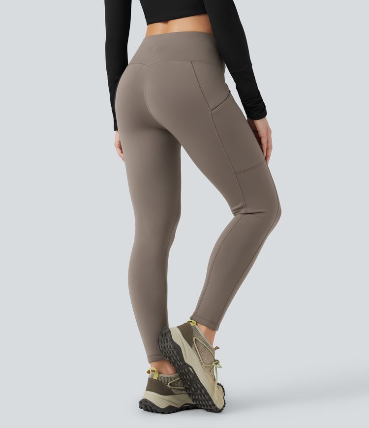 High Waisted Drawstring Fleece 7/8 Hiking Leggings with Pocket
