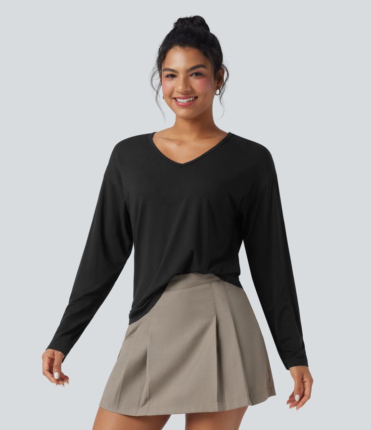 Lässiges Oberteil mit V-Ausschnitt und langen Ärmeln