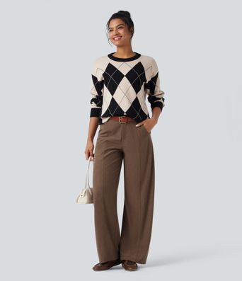 High Waisted Wide Leg Casual Corduroy Pants with Pockets