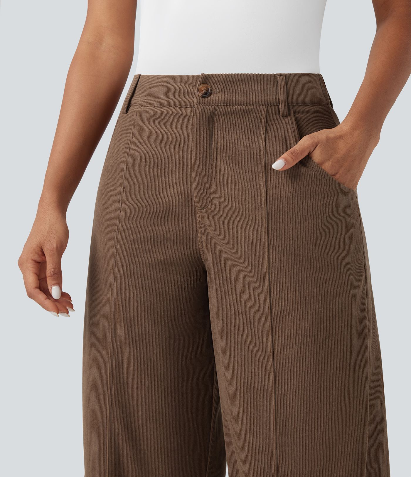 High Waisted Wide Leg Casual Corduroy Pants with Pockets