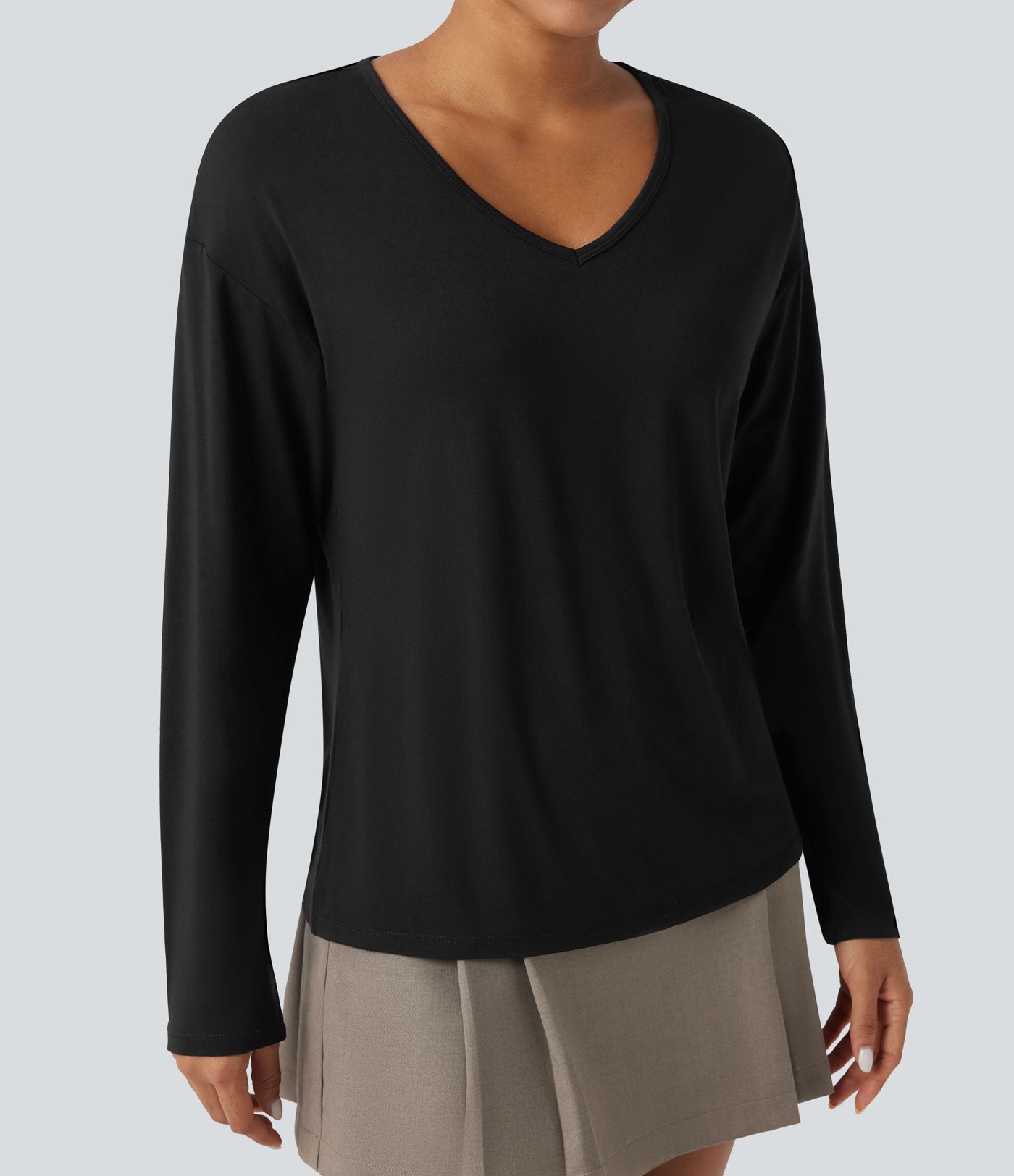 Lässiges Oberteil mit V-Ausschnitt und langen Ärmeln