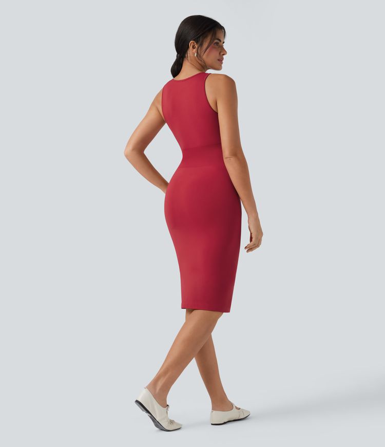 OneForm Seamless Flow Round Neck Sleeveless Bodycon Midi Casual Dress