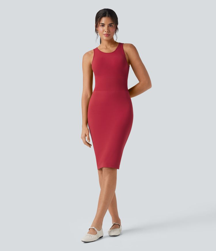 OneForm Seamless Flow Round Neck Sleeveless Bodycon Midi Casual Dress