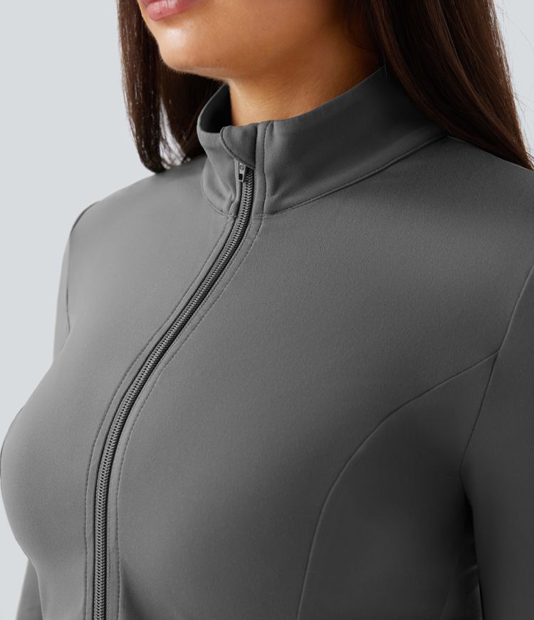 SoftlyZero™ Stand Collar Thumb Hole Pockets Pleated Zipper Slim Jacket-UPF50+