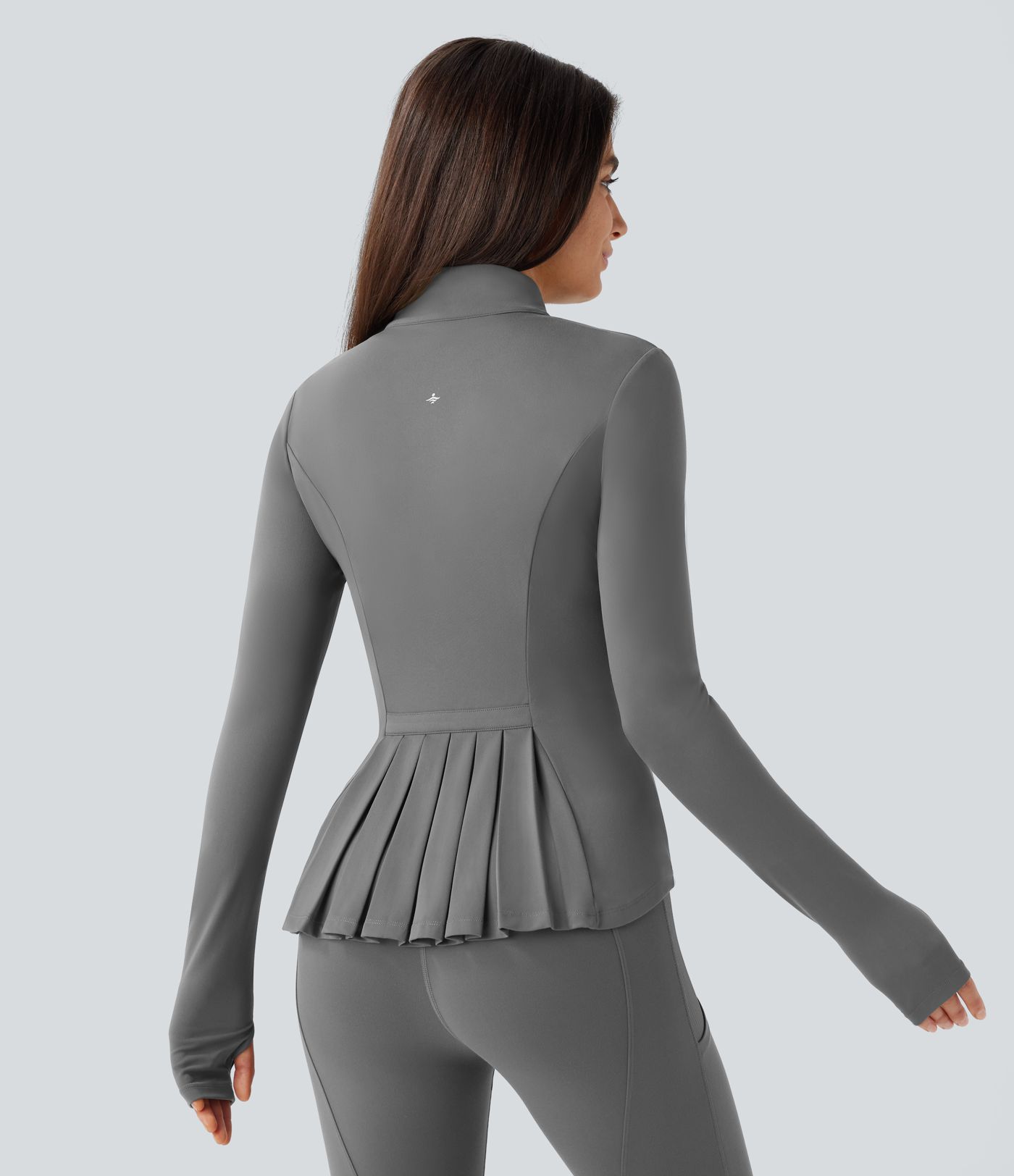 SoftlyZero™ Stand Collar Thumb Hole Pockets Pleated Zipper Slim Jacket-UPF50+