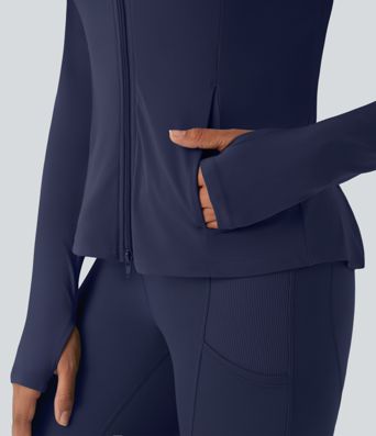 SoftlyZero™ Hooded Long Sleeve Thumb Hole Pleated Jacket with Pockets-UPF50+