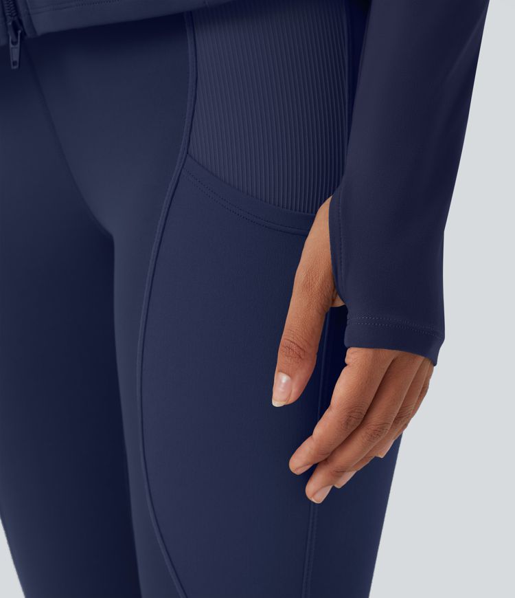 SoftlyZero™ Hooded Long Sleeve Thumb Hole Pleated Jacket with Pockets-UPF50+