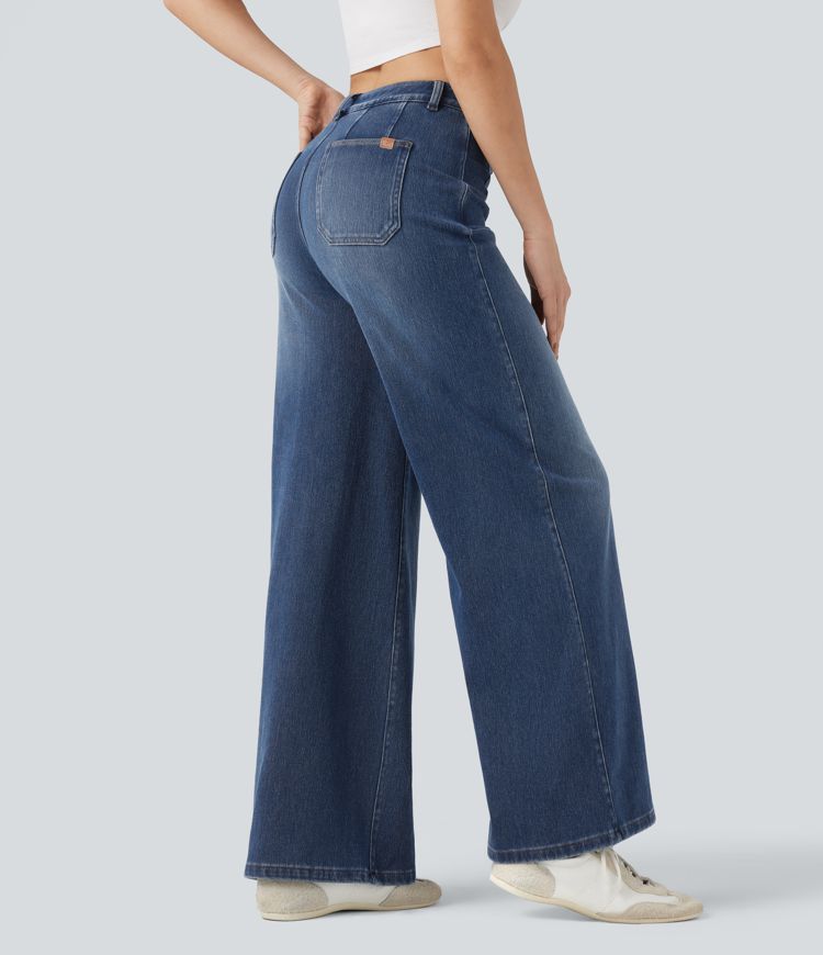 Halara Flex™ High Waisted Tummy Control Wide Leg Casual Jeans with Pockets