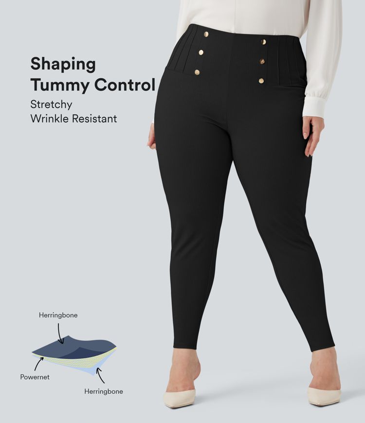 Plus Size SoCinched High Waisted Tummy Control Herringbone Work Leggings with Pockets