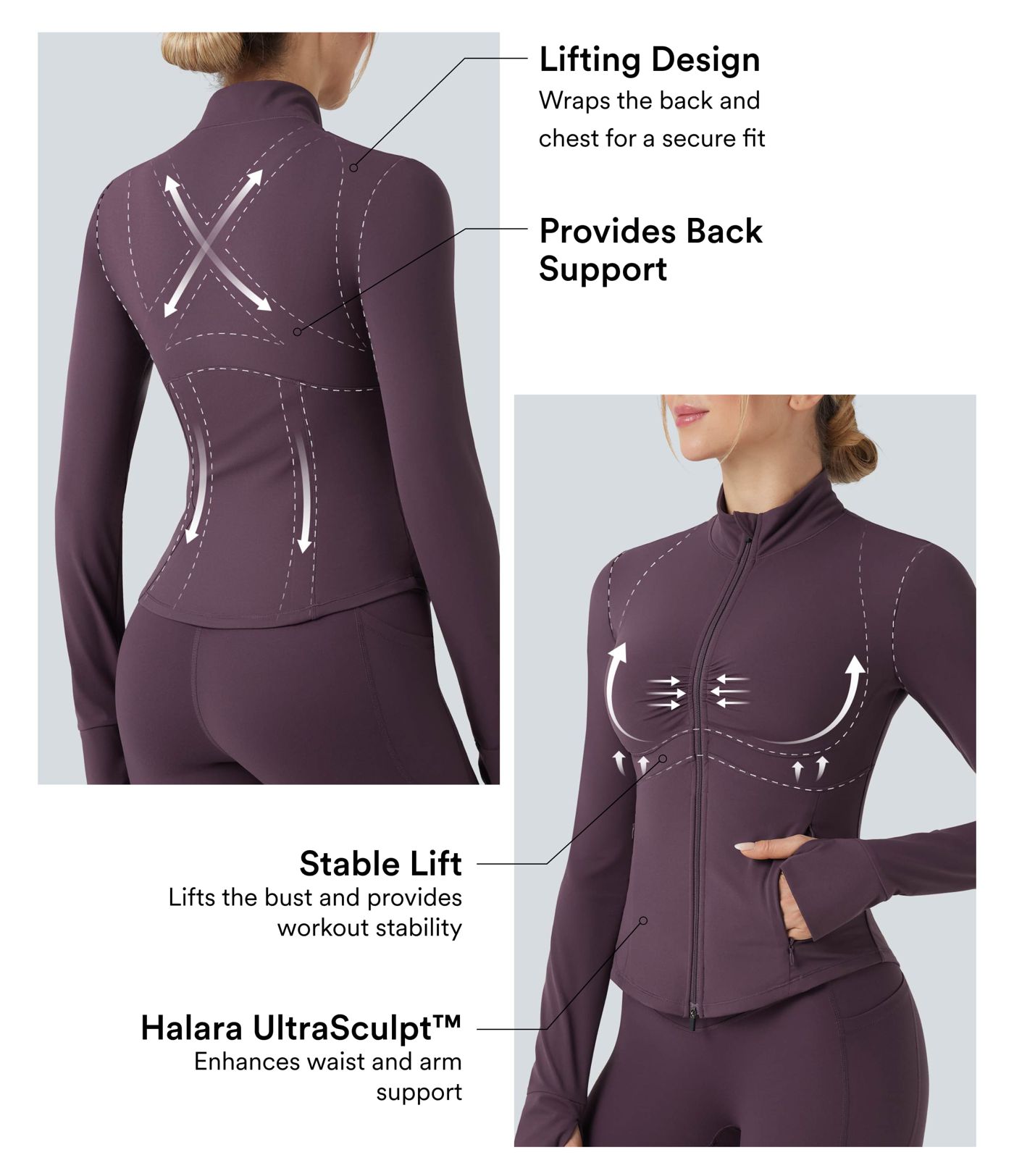 Halara UltraSculpt™ Mock Neck Ruched Push-Up Long Sleeve Thumb Hole Yoga Jacket with Pockets