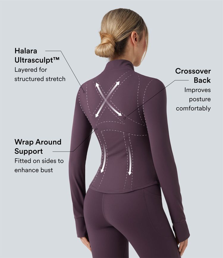 Halara UltraSculpt™ Mock Neck Ruched Push-Up Long Sleeve Thumb Hole Yoga Jacket with Pockets