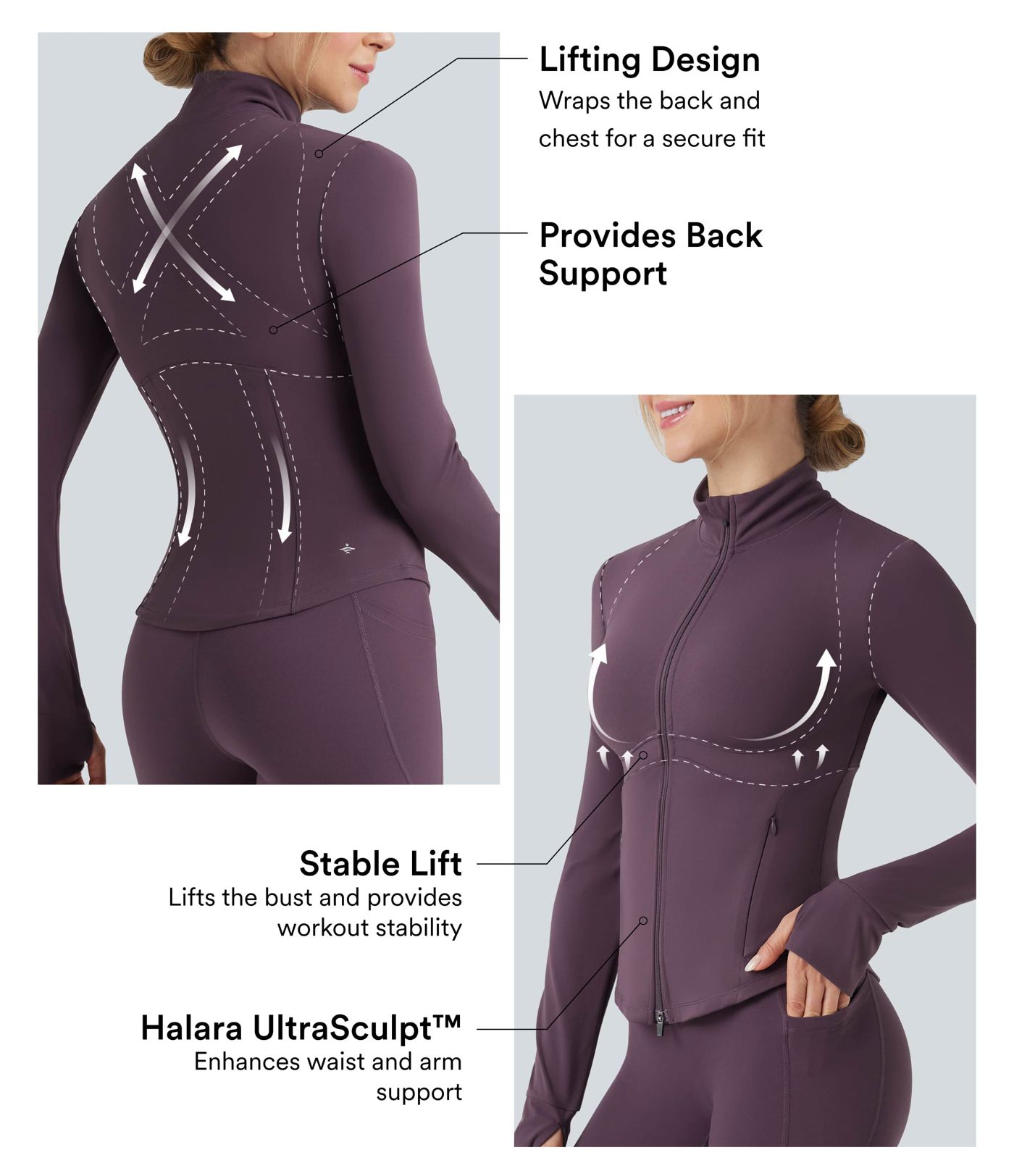 Halara UltraSculpt™ Mock Neck Push-Up Long Sleeve Thumb Hole Yoga Jacket with Pockets