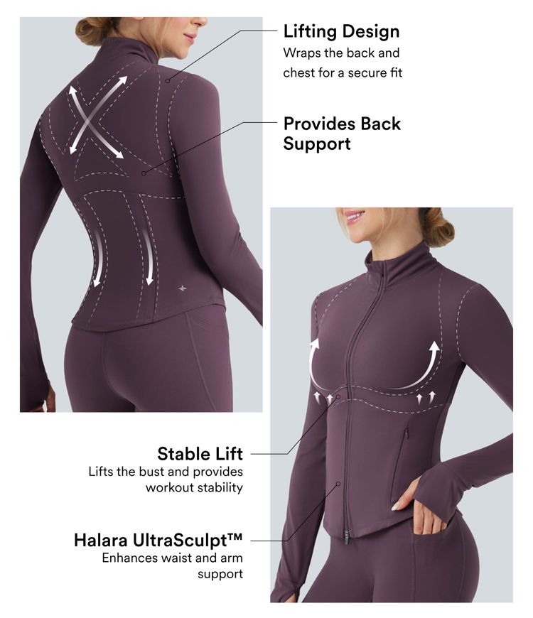 Halara UltraSculpt™ Mock Neck Push-Up Long Sleeve Thumb Hole Yoga Jacket with Pockets