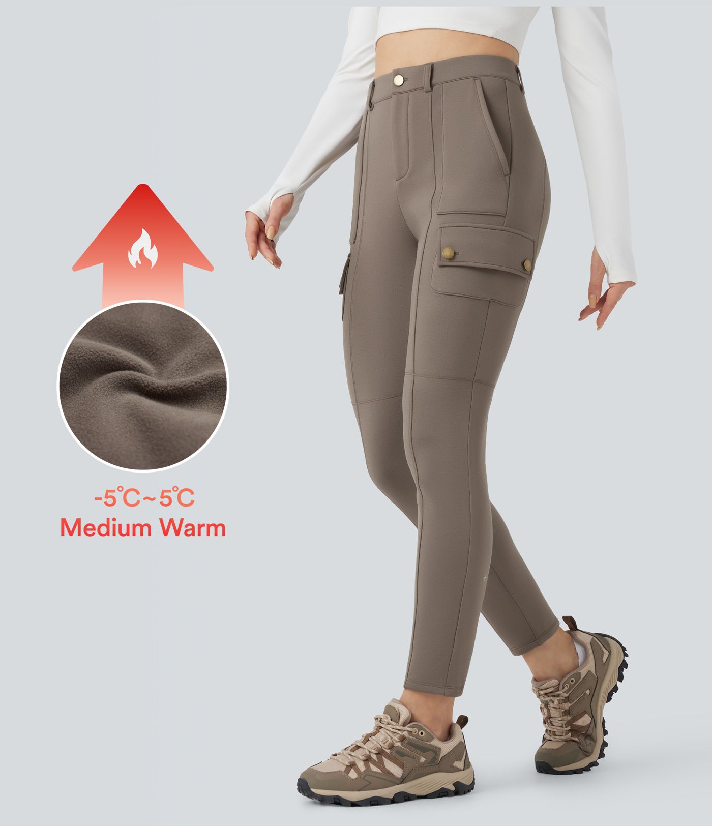 High Waisted Skinny Fleece Hiking Cargo Trousers with Pockets