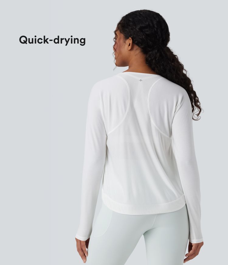 Round Neckline Long Sleeve Breathable Mesh Quick Dry Running Sports Tops