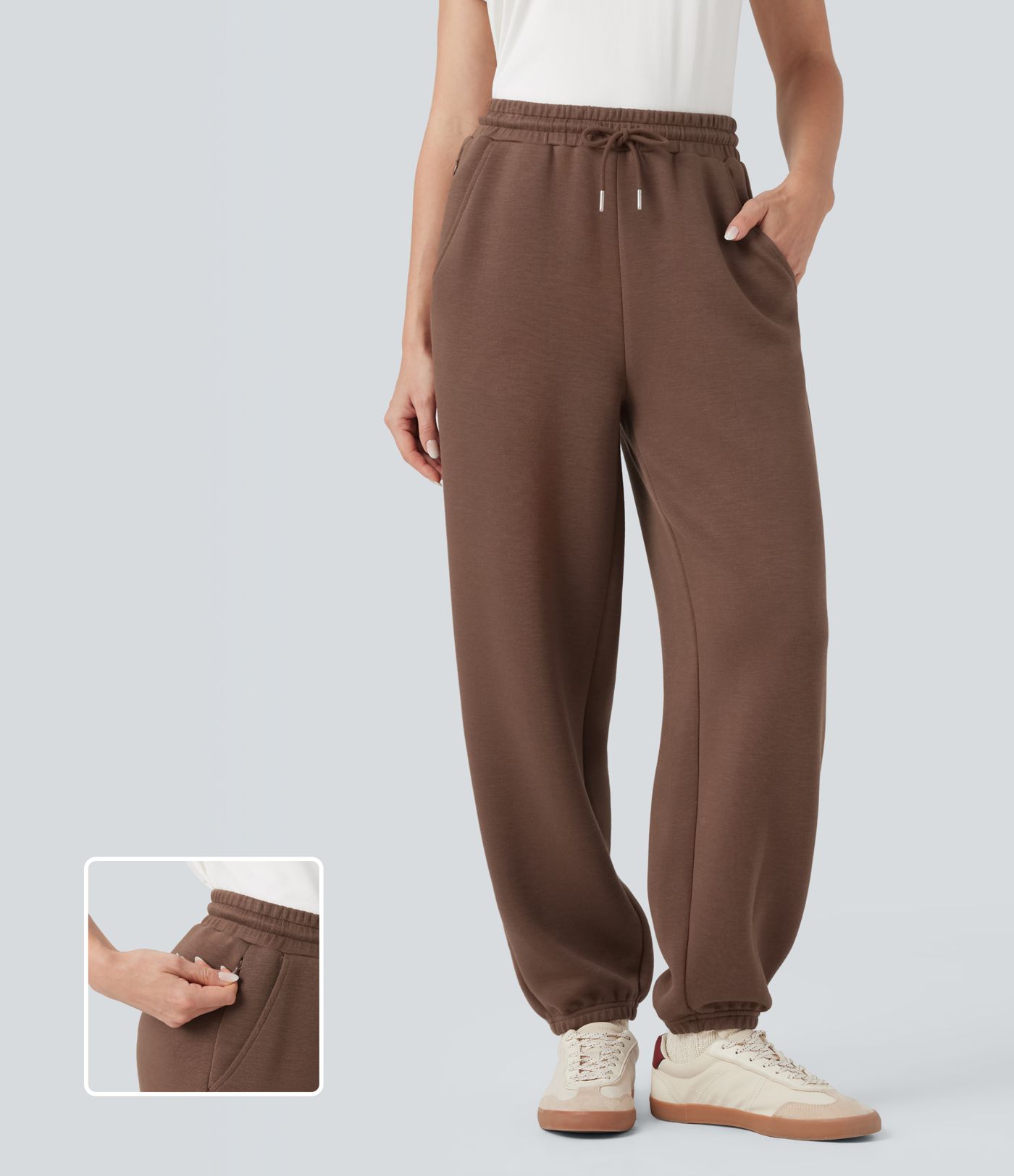 Joggers décontractés taille mi-haute avec cordon de serrage et poches