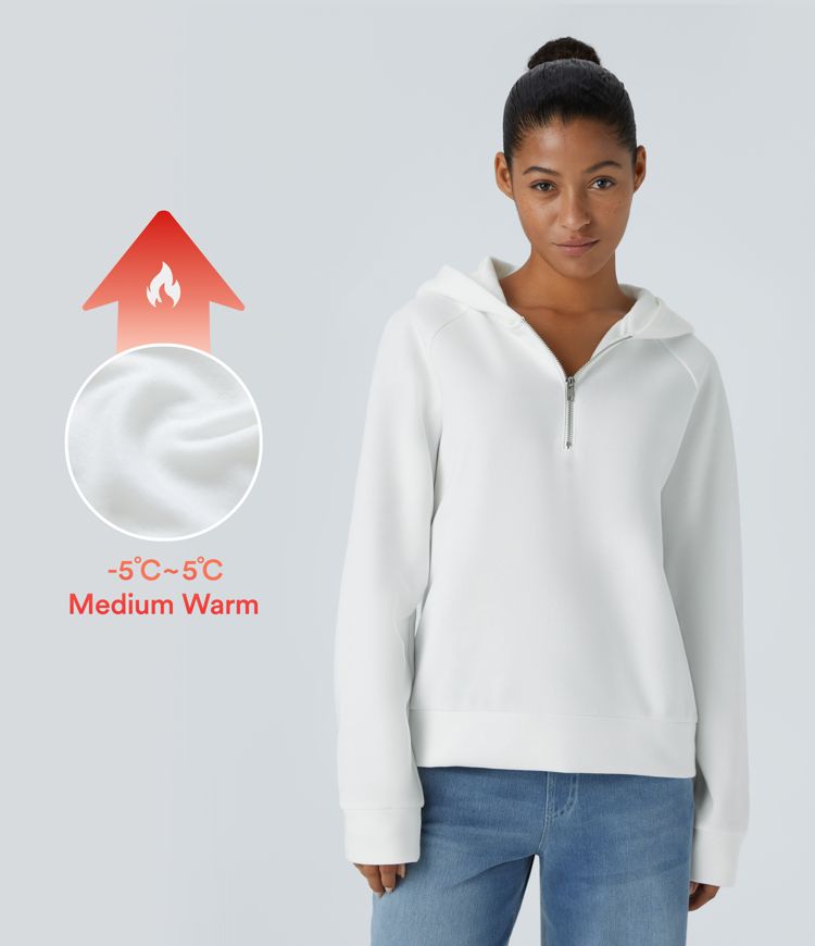Hooded Half Zip Long Sleeve Fleece Casual Sweatshirt