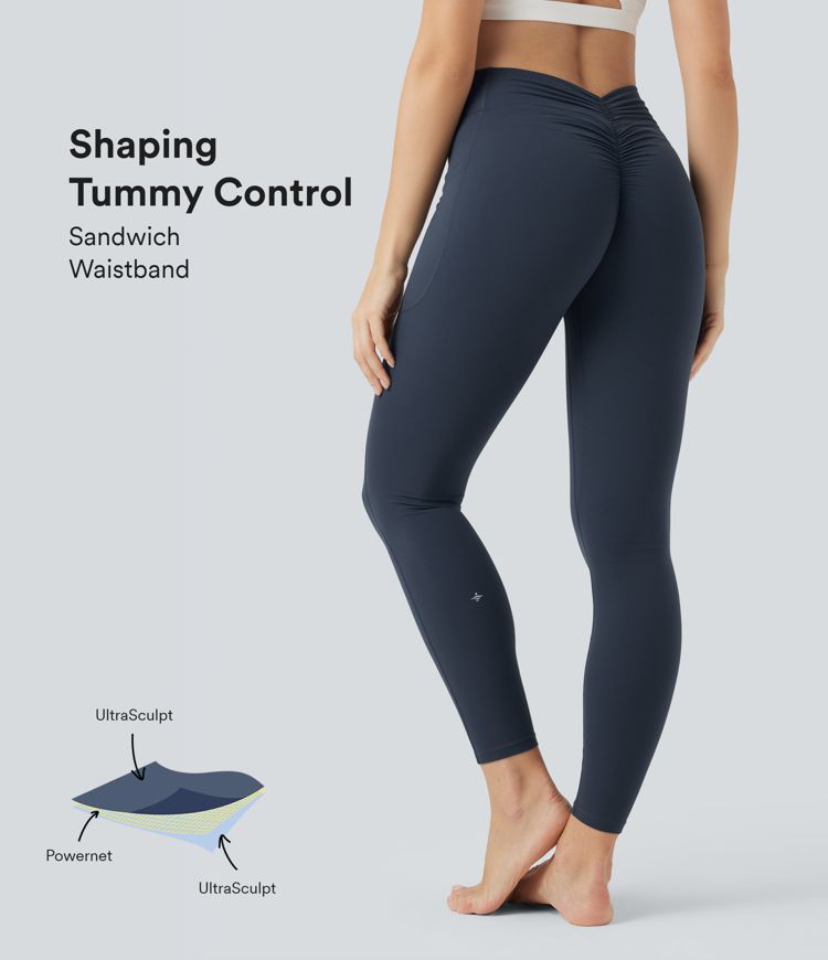 Halara UltraSculpt™ SoCinched High Waisted Tummy Control Scrunch Shaping Yoga Leggings with Pockets