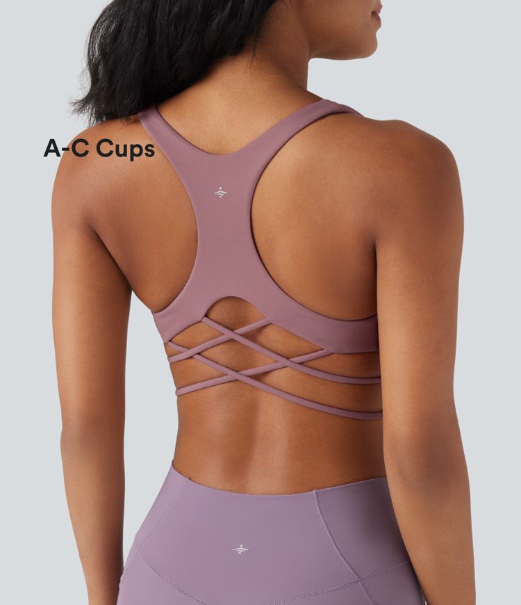 Light Support Racerback Crisscross Yoga Sports Bra A-C Cups