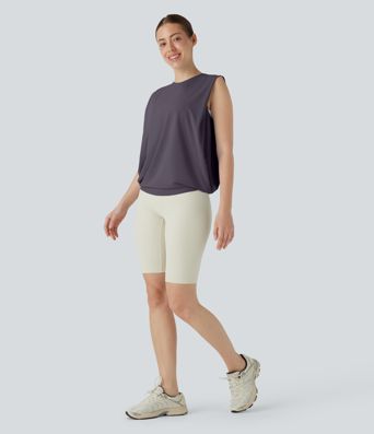 Rundhals Gerafftes Cool Touch Yoga Tank Top-UPF50+