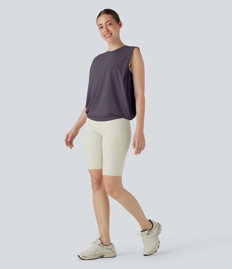 Rundhals Gerafftes Cool Touch Yoga Tank Top-UPF50+