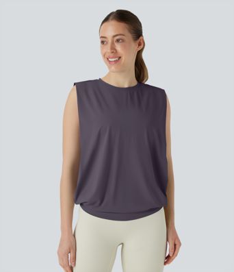 Rundhals Gerafftes Cool Touch Yoga Tank Top-UPF50+