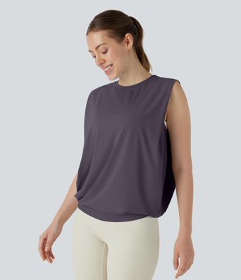 Rundhals Gerafftes Cool Touch Yoga Tank Top-UPF50+
